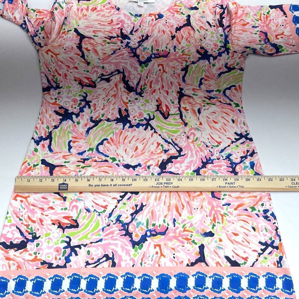 Jean Pierre Klifa Paris Dress Pink Blue Floral Stretch 3/4 Sleeves Pullover XL - Picture 6 of 9